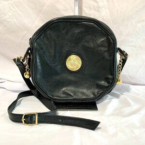 ‘80s PANTERA Octagon Black Leather Purse Bag Crossbody Tassel, Gold Ball & Chain